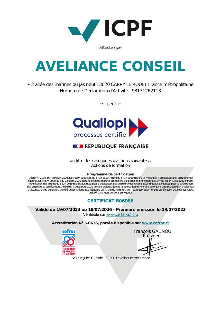 CertificatRNQ Avéliance Conseil